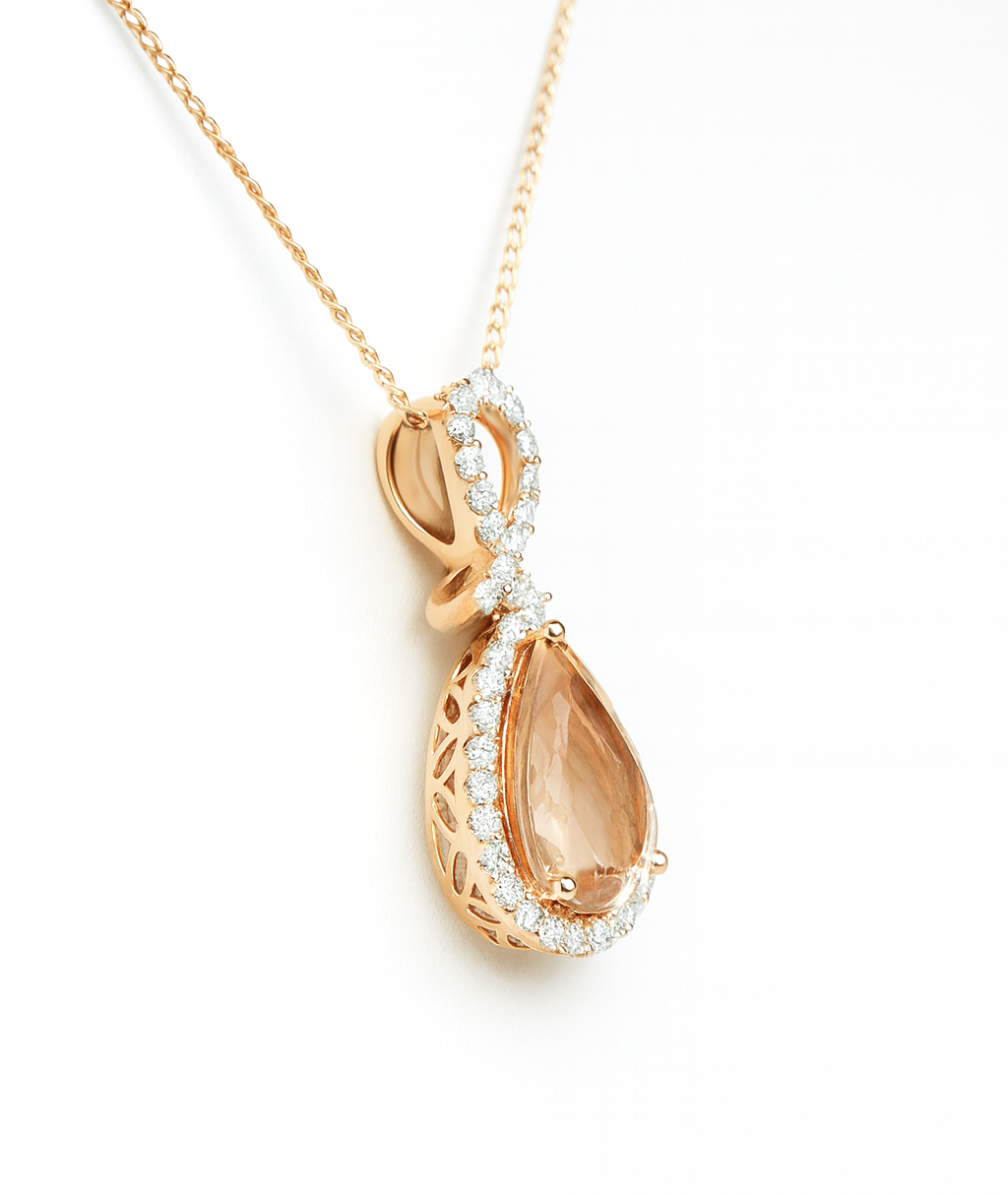 14K Rose Gold Morganite & Diamond Pendant
