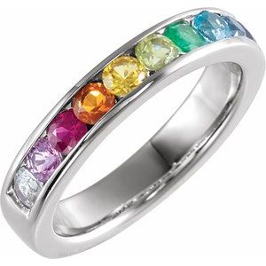 14K White Multi-Gemstone Rainbow Anniversary Band