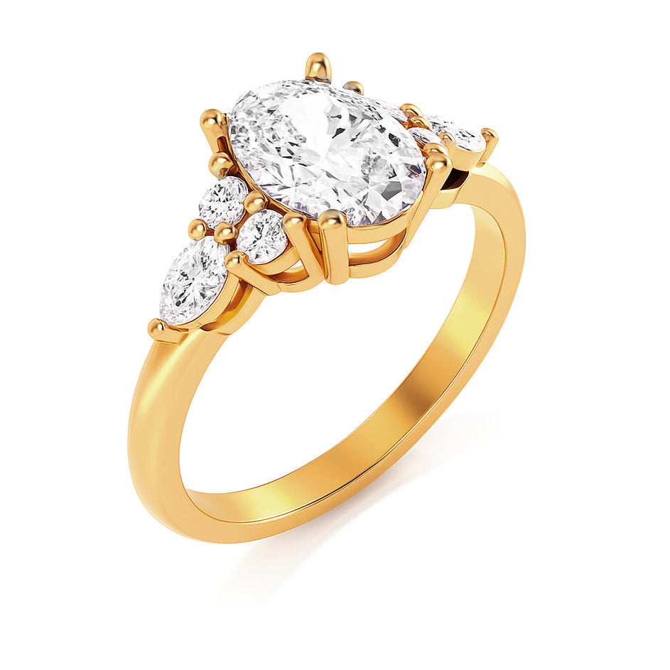 The Maya Ring - Lab Grown Diamond with Side Stones