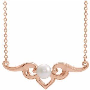 Rose Gold Cultured White Freshwater Pearl Bar 16" Necklace