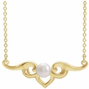 14K Yellow Cultured White Freshwater Pearl Bar 16" Necklace