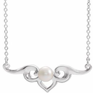 Sterling Silver Cultured White Freshwater Pearl Bar 16" Necklace