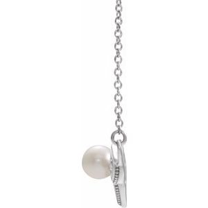 Platinum Cultured White Freshwater Pearl Bar 18" Necklace