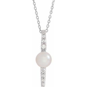 Sterling Silver Cultured White Freshwater Pearl & 1/6 CTW Natural Diamond 16-18" Necklace