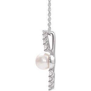 Sterling Silver Cultured White Freshwater Pearl & 1/6 CTW Natural Diamond 16-18" Necklace