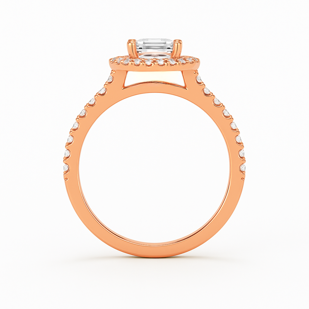The Juliana Ring – Diamond Halo Solitaire with Pavé Shoulders