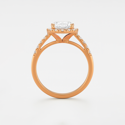 The Rosalie Ring – Oval Diamond Engagement Ring with Halo and Pave Band
