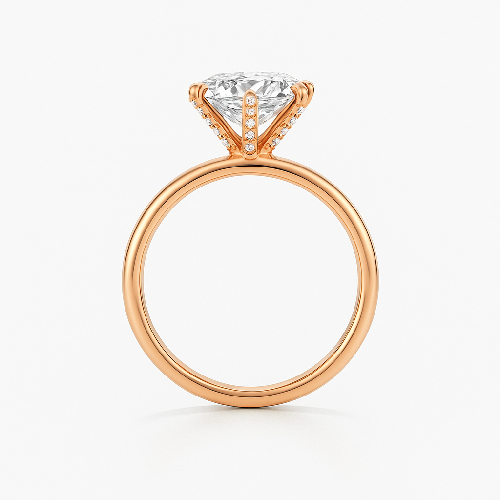 Round Lab Grown Diamond Engagement Ring With Pave Prongs - Ravenna