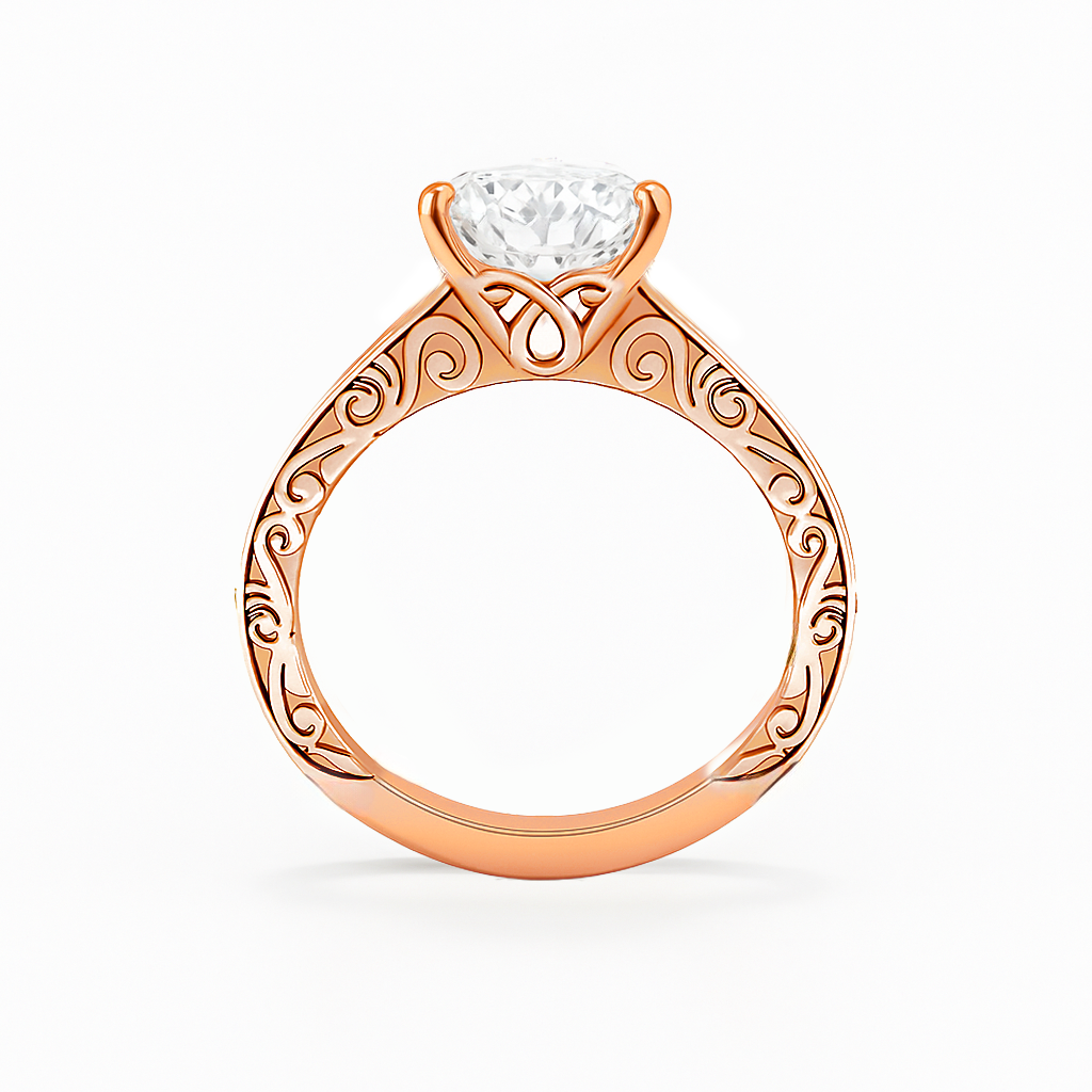 The Riviera Ring – Round Solitaire with Channel-Set Band and Vintage Detail