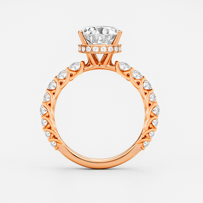 The Diana Ring - Lab Grown Diamond with Large Diamond Pave Band and Hidden Halo