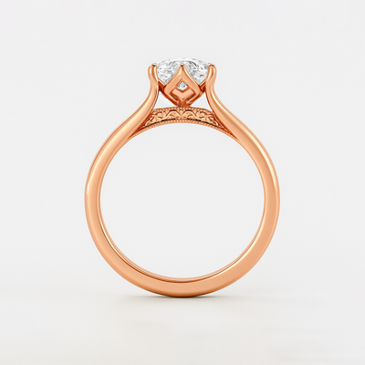 The Aurelia Ring – Elongated Cushion Diamond Six-Claw Solitaire with Tulip Basket & Vintage Gallery