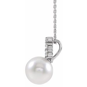 Sterling Silver Cultured White Freshwater Pearl & 1/4 CTW Natural Diamond 16-18" Necklace