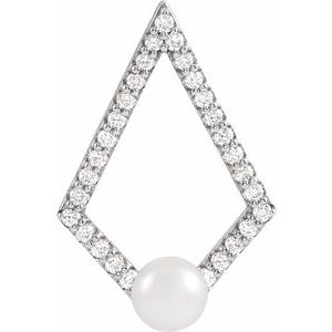 Platinum Cultured White Freshwater Pearl and 1/4 CTW Natural Diamond Pendant