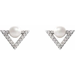 Sterling Silver Cultured White Freshwater Pearl & 1/5 CTW Natural Diamond Earrings