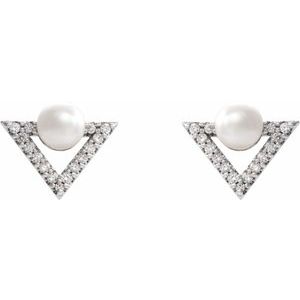 Platinum Cultured White Freshwater Pearl & 1/5 CTW Natural Diamond Earrings