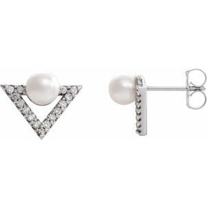 Sterling Silver Cultured White Freshwater Pearl & 1/5 CTW Natural Diamond Earrings