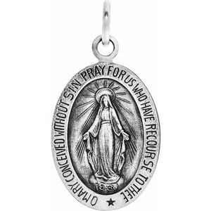 Sterling Silver 15x11 mm Oval Miraculous Medal