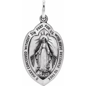 14K White 18x12 mm Oval Miraculous Medal Pendant