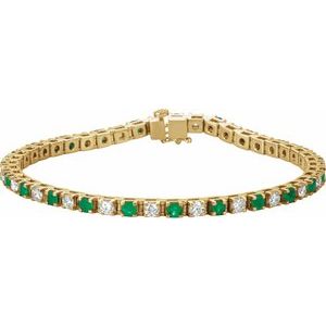 14K Yellow Gold Natural Emerald & 2.3 CTW Natural Diamond Line 18cm  Bracelet
