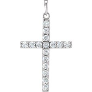 14K White 1 CTW Lab-Grown Diamond Cross Pendant