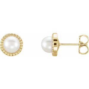 14K Yellow 5.5-6 mm Cultured White Freshwater Pearl Earrings