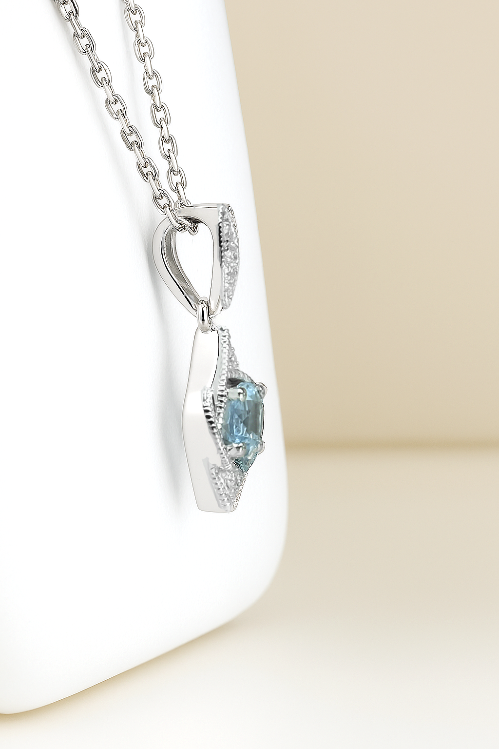 14K White Gold Aquamarine & Diamond Pendant