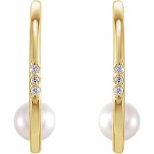 14K Yellow Cultured White Freshwater Pearl & .025 CTW Natural Diamond Hoop Earrings