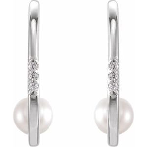 Platinum Cultured White Freshwater Pearl & .025 CTW Natural Diamond Hoop Earrings