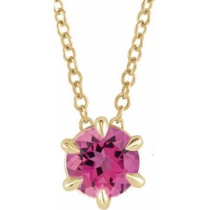 14K Gold, Sterling Silver or Platinum 6 mm Natural Pink Tourmaline Solitaire 40-45cm Necklace