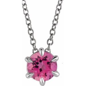 14K Gold, Sterling Silver or Platinum 6 mm Natural Pink Tourmaline Solitaire 40-45cm Necklace