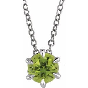 14K Gold, Sterling Silver or Platinum 6 mm Natural Peridot Solitaire 40-45cm Necklace