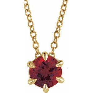 14K Gold, Sterling Silver or Platinum 6 mm Lab-Grown Ruby Solitaire 40-45cm Necklace