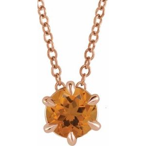 14K Gold, Sterling Silver or Platinum 6 mm Natural Citrine Solitaire 40-45cm Necklace