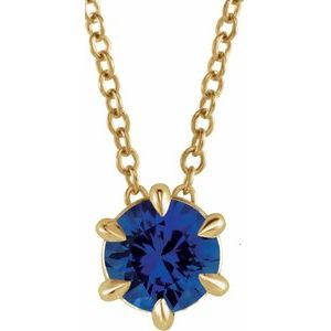 14K Gold, Sterling Silver or Platinum 6 mm Natural Blue Sapphire Solitaire 40-45cm Necklace