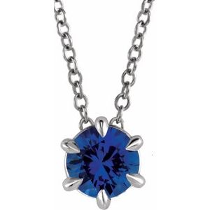 14K Gold, Sterling Silver or Platinum 6 mm Natural Blue Sapphire Solitaire 40-45cm Necklace