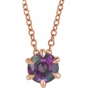 14K Gold, Sterling Silver or Platinum 6 mm Lab-Grown Alexandrite Solitaire 40-45cm Necklace