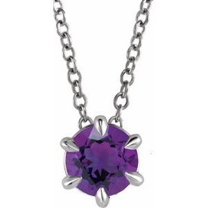 14K Gold, Sterling Silver or Platinum 6 mm Natural Amethyst Solitaire 40-45cm Necklace