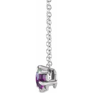 14K Gold, Sterling Silver or Platinum 6 mm Lab-Grown Alexandrite Solitaire 40-45cm Necklace