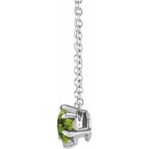 14K Gold, Sterling Silver or Platinum 6 mm Natural Peridot Solitaire 40-45cm Necklace