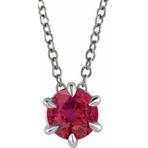 14K Gold, Sterling Silver or Platinum 6 mm Lab-Grown Ruby Solitaire 40-45cm Necklace