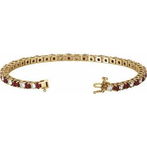 14K Yellow Natural Ruby & 2.3 CTW Natural Diamond Line 18cm Bracelet