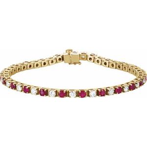 14K Yellow Natural Ruby & 2.3 CTW Natural Diamond Line 18cm Bracelet