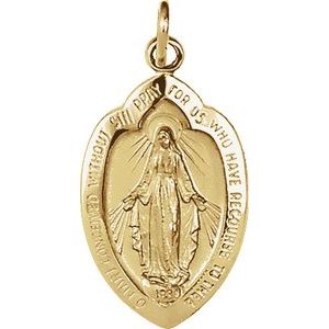 14K Yellow 18x12 mm Oval Miraculous Medal Pendant