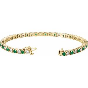 14K Yellow Gold Natural Emerald & 2.3 CTW Natural Diamond Line 18cm  Bracelet