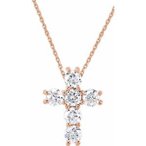 14K Rose 0.34ct Natural Diamond Cross Necklace