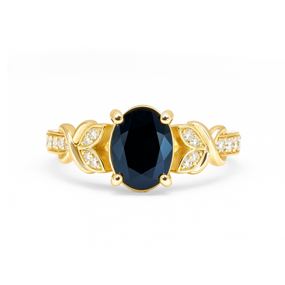 14K Yellow Gold Sapphire & Diamond Ring