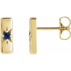 14K Gold  Natural Blue Sapphire Bar Earrings