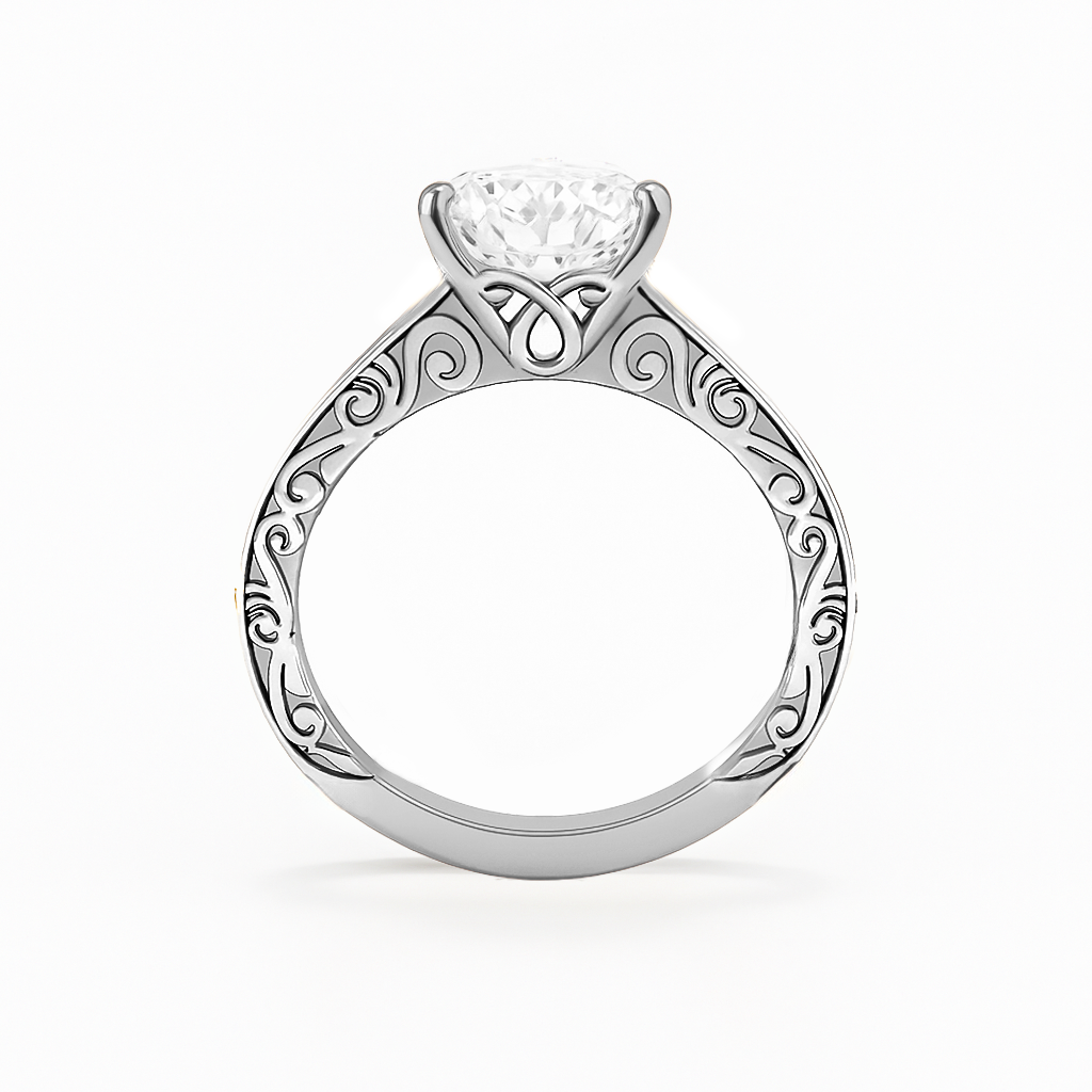 The Riviera Ring – Round Solitaire with Channel-Set Band and Vintage Detail