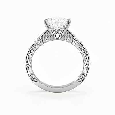 The Riviera Ring – Round Solitaire with Channel-Set Band and Vintage Detail