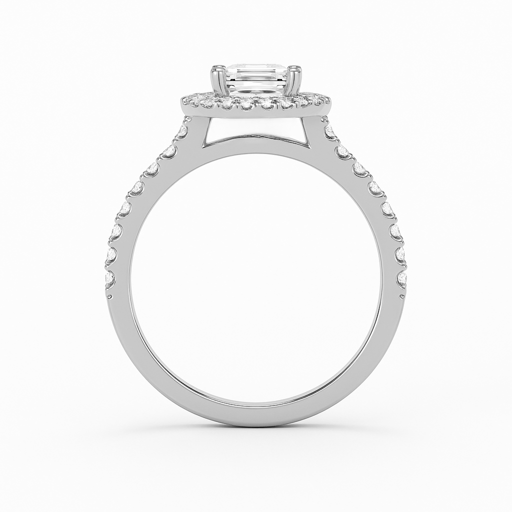 The Juliana Ring – Diamond Halo Solitaire with Pavé Shoulders